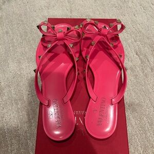Valentino Rockstud Flip Flops in Hot Pink
